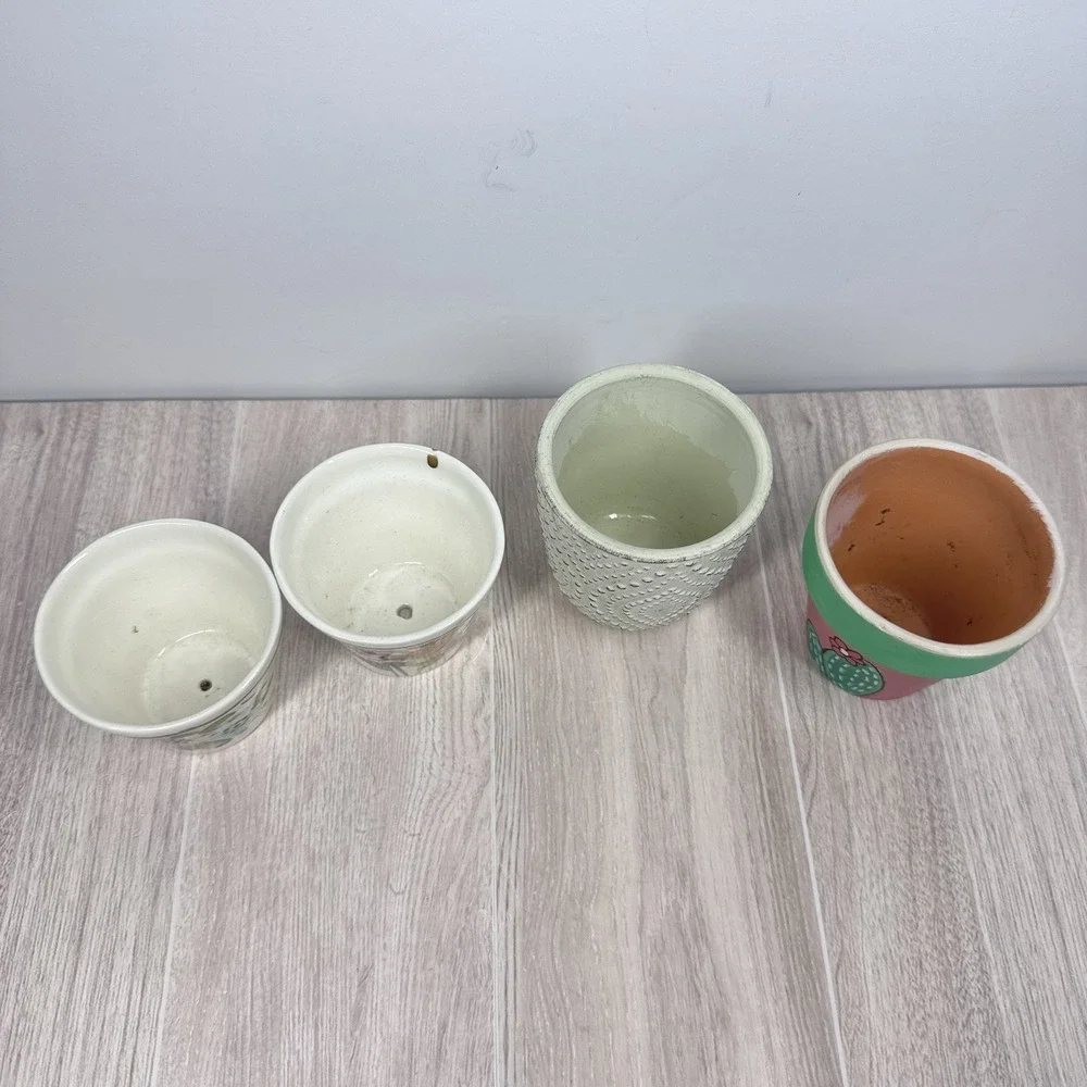 Mini Ceramic Planters Lot Small Flower Pots‎ Cactus Succulent Decor Set 4